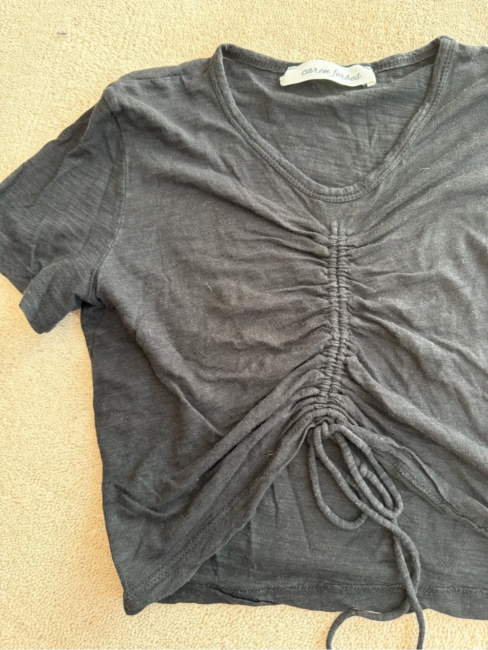 Women's Black Ruched Drawstring Crop Top - Picture 2 of 2